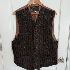 Men’s Studio Donegal Wool Aran Irish Handmade Brown Vest Size XL